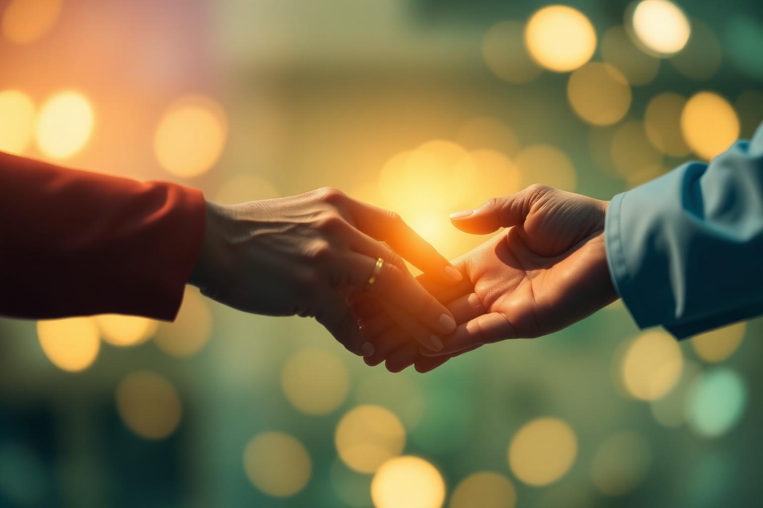 Mãos se conectando representando saúde, cuidado e inovação